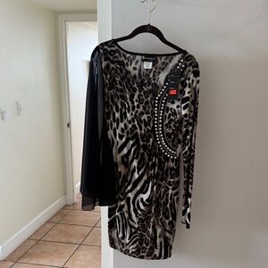 Elegant Animal Print Long Sleeve Dress
